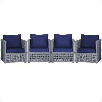 4 Poltronas Madri Alumínio Corda Náutica Estofado 10 Trama Prata