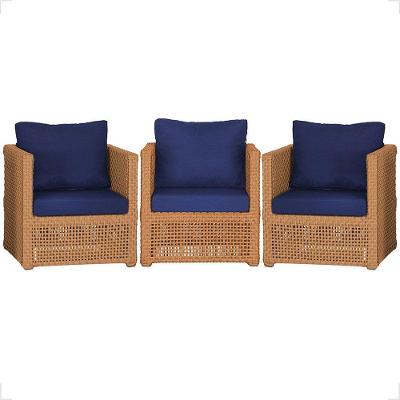 3 Poltronas Madri Alumínio Corda Náutica Estofado 10 Trama Terra Cota