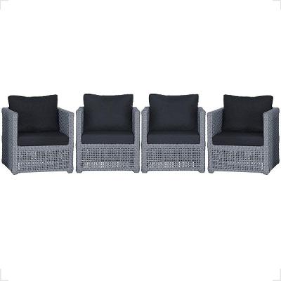 4 Poltronas Madri Alumínio Corda Náutica Estofado 12 Trama Prata