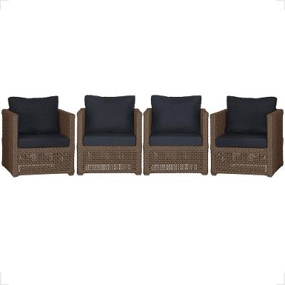 4 Poltronas Madri Alumínio Corda Náutica Estofado 12 Trama Marrom