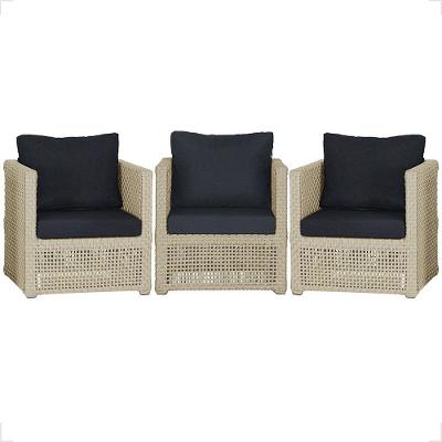 3 Poltronas Madri Alumínio Corda Náutica Estofado 12 Trama Rami