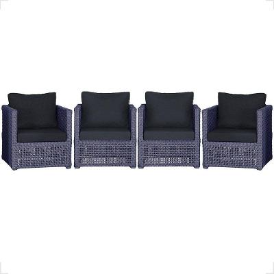 4 Poltronas Madri Alumínio Corda Náutica Estofado 12 Trama Azul