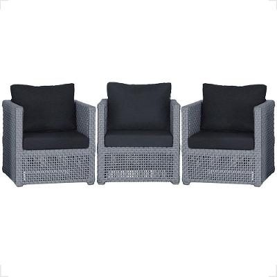 3 Poltronas Madri Alumínio Corda Náutica Estofado 12 Trama Prata