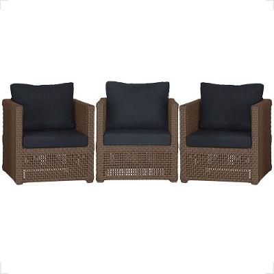 3 Poltronas Madri Alumínio Corda Náutica Estofado 12 Trama Marrom