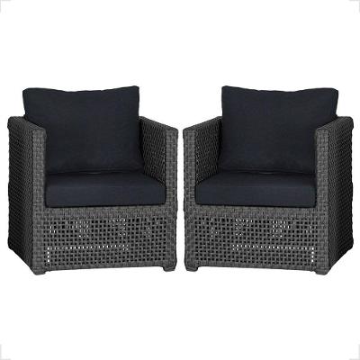 2 Poltronas Madri Alumínio Corda Náutica Estofado 12 Trama Preto