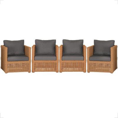 Kit 4 Poltronas Madri Alumínio Corda Náutica Estofado Terracota Trama Original