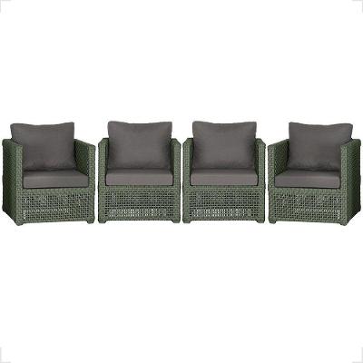 4 Poltronas Madri Alumínio Corda Náutica Estofado 11 Trama Verde