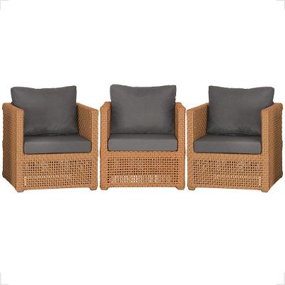 3 Poltronas Madri Alumínio Corda Náutica Estofado 11 Trama Terra Cota