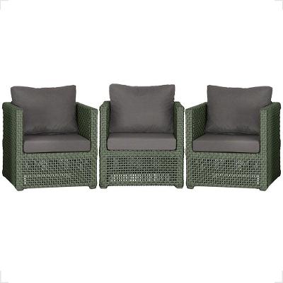 3 Poltronas Madri Alumínio Corda Náutica Estofado 11 Trama Verde