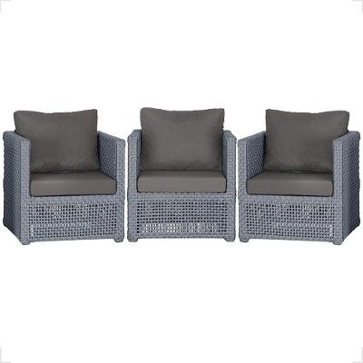 3 Poltronas Madri Alumínio Corda Náutica Estofado 11 Trama Prata