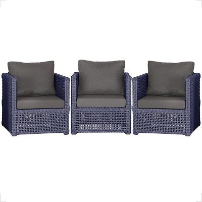 3 Poltronas Madri Alumínio Corda Náutica Estofado 11 Trama Azul