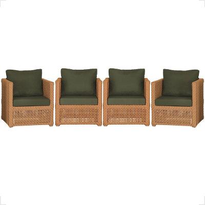 4 Poltronas Madri Alumínio Corda Náutica Estofado 13 Trama Terra Cota