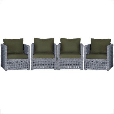 4 Poltronas Madri Alumínio Corda Náutica Estofado 13 Trama Prata