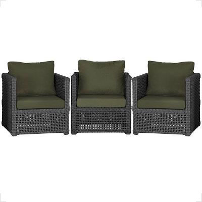 3 Poltronas Madri Alumínio Corda Náutica Estofado 13 Trama Preto