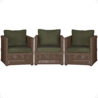 3 Poltronas Madri Alumínio Corda Náutica Estofado 13 Trama Marrom