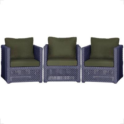 3 Poltronas Madri Alumínio Corda Náutica Estofado 13 Trama Azul