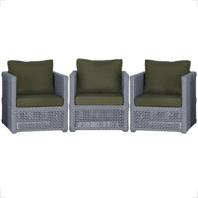 3 Poltronas Madri Alumínio Corda Náutica Estofado 13 Trama Prata