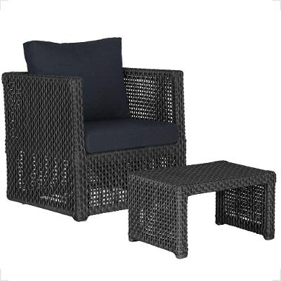 Mesa E 1 Poltrona Madri Corda Náutica Estofado 12 Trama Preto