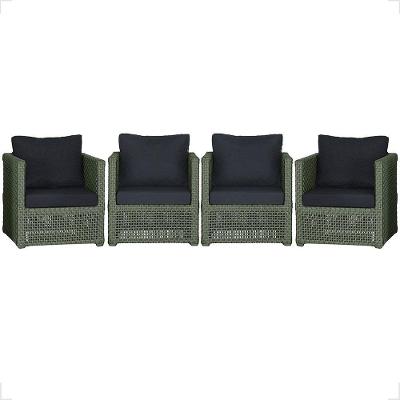 4 Poltronas Madri Alumínio Corda Náutica Estofado 12 Trama Verde