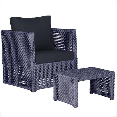 Kit Poltrona com Mesa de Centro Madri Corda Náutica Estofado Azul Trama Original
