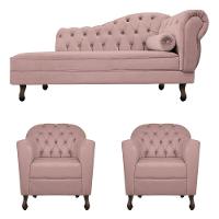 Kit Diva Recamier Diana 130cm Lado Esquerdo e 02 Poltronas Julia Linho Rosê - 6