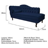 Kit Diva Recamier Diana 160cm Lado Direito e 02 Poltronas Julia Suede Azul Marinho - 3