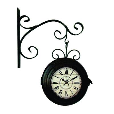 Relógio Estação Dupla Face Romano Retrô Preto Metal Vintage