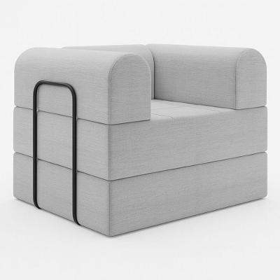 Poltrona Cama De Espuma Modular Axel 90cm Com Apoio De Metal Linho Cinza - Desk Design