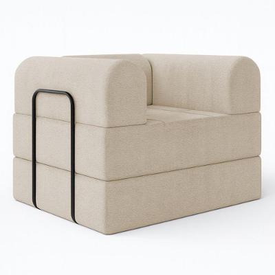 Poltrona Cama De Espuma Modular Axel 90cm Com Apoio De Metal Bouclé Bege - Desk Design