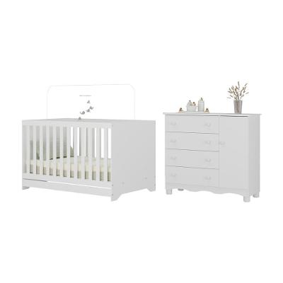 Berço Americano 3 em 1 com Cômoda Dengo 1 Porta 4 Gavetas MDP 133 cm Branco Multimóveis
