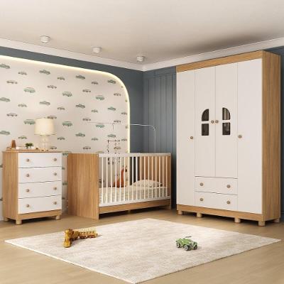 Quarto De Bebê Completo Berço 3 Em 1 Para Colchão 130x60cm Nina Multimóveis MP4554 Madeirado/branco
