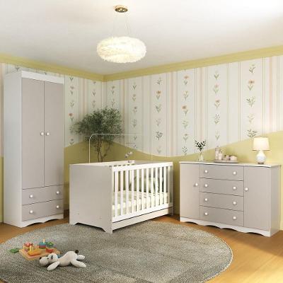 Quarto De Bebê Completo Berço Americano 3 Em 1 Colchão Realeza Multimóveis MP4611 Branco/off White