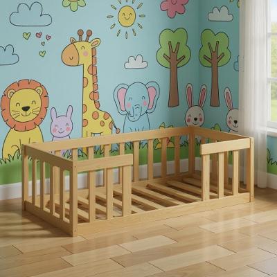 Cama De Chão Com Cercadinho Infantil Madeira Montessoriana Nogueira