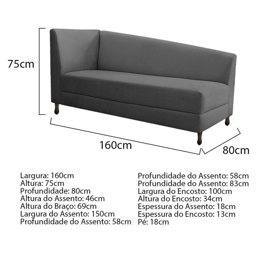 Kit Diva Recamier Heitor 160cm Lado Direito e 02 Poltronas Luiza Linho Cinza escuro - 5