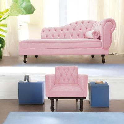 Kit Diva Recamier Diana 140cm Lado Esquerdo e 01 Poltrona Classic Suede Rosa Bebê