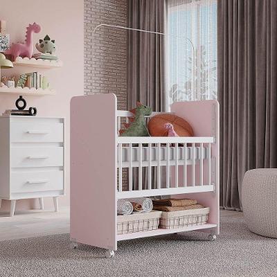 Berço Lótus Com Grade Móvel Mb1 Cor Branco Com Rosa