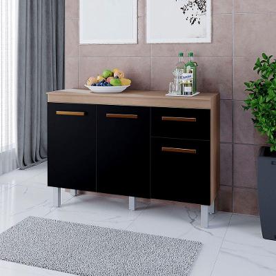 Balcão Zínia 3 Portas 1 Gaveta E Tampo Cozinha Mb1 120cm Cor Savana Preto