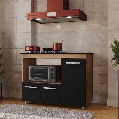 Balcão Dália Para Cooktop 4 Bocas 3 Portas Cozinha Mb1 120cm Cor Savana Preto Pc