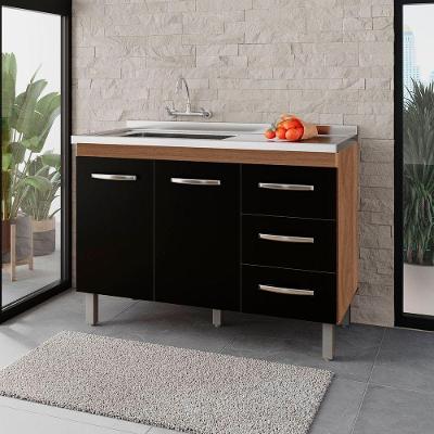 Balcão Rosa 2 Portas 3 Gaveta Cozinha Mb1 120cm Cor Savana Preto Pc