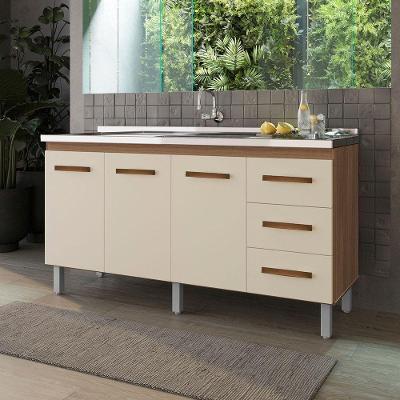 Balcão Cravo 3 Portas 3 Gavetas Cozinha Mb1 160cm Cor Savana Off White