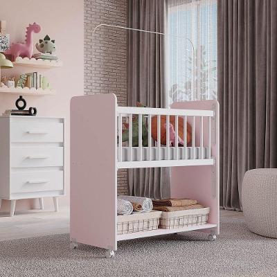 Berço Lótus Com Grade Fixa Mb1 Cor Branco Com Rosa