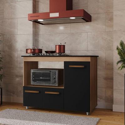 Balcão Dália Para Cooktop 4 Bocas 3 Portas Cozinha Mb1 120cm Cor Savana Preto