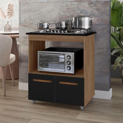 Balcão Cali Para Cooktop 5 Bocas 2 Portas Cozinha Mb1 75cm Cor Savana Preto