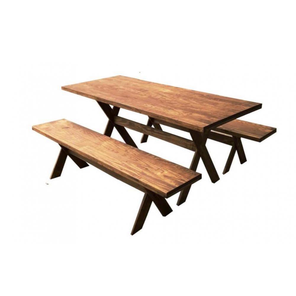 Mesa com 2 Bancos 1,90m de Madeira Maciça Moveis Adelin - 1
