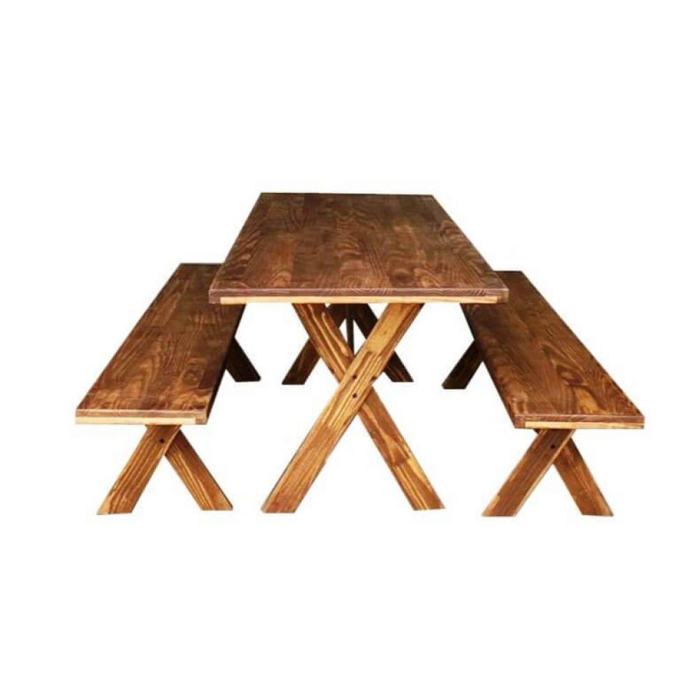 Mesa com 2 Bancos 1,90m de Madeira Maciça Moveis Adelin - 2