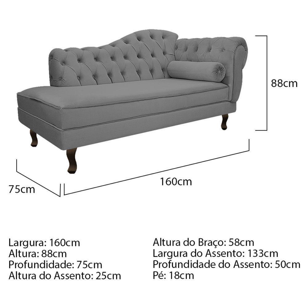 Kit Diva Recamier Diana 160cm Lado Esquerdo e 02 Poltronas Julia Suede Cinza - 3