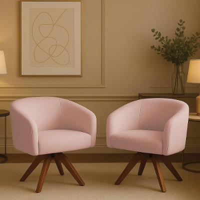 Poltrona Sala Base Giratória Madeira Kit 2 Arielle Bouclê Rosê D03 - D'rossi