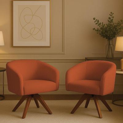 Poltrona Sala Base Giratória Madeira Kit 2 Arielle Bouclê Terracota D03 - D'rossi