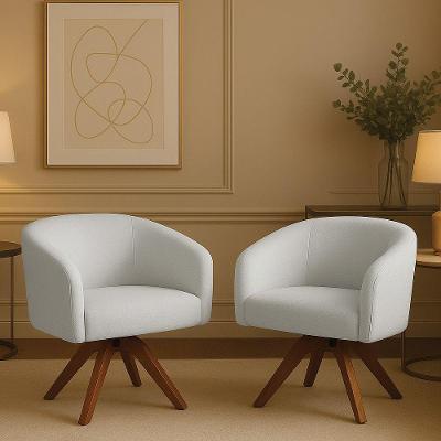 Poltrona Sala Base Giratória Madeira Kit 2 Arielle Bouclê Cinza D03 - D'rossi