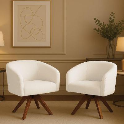 Poltrona Sala Base Giratória Madeira Kit 2 Arielle Bouclê Off White D03 - D'rossi